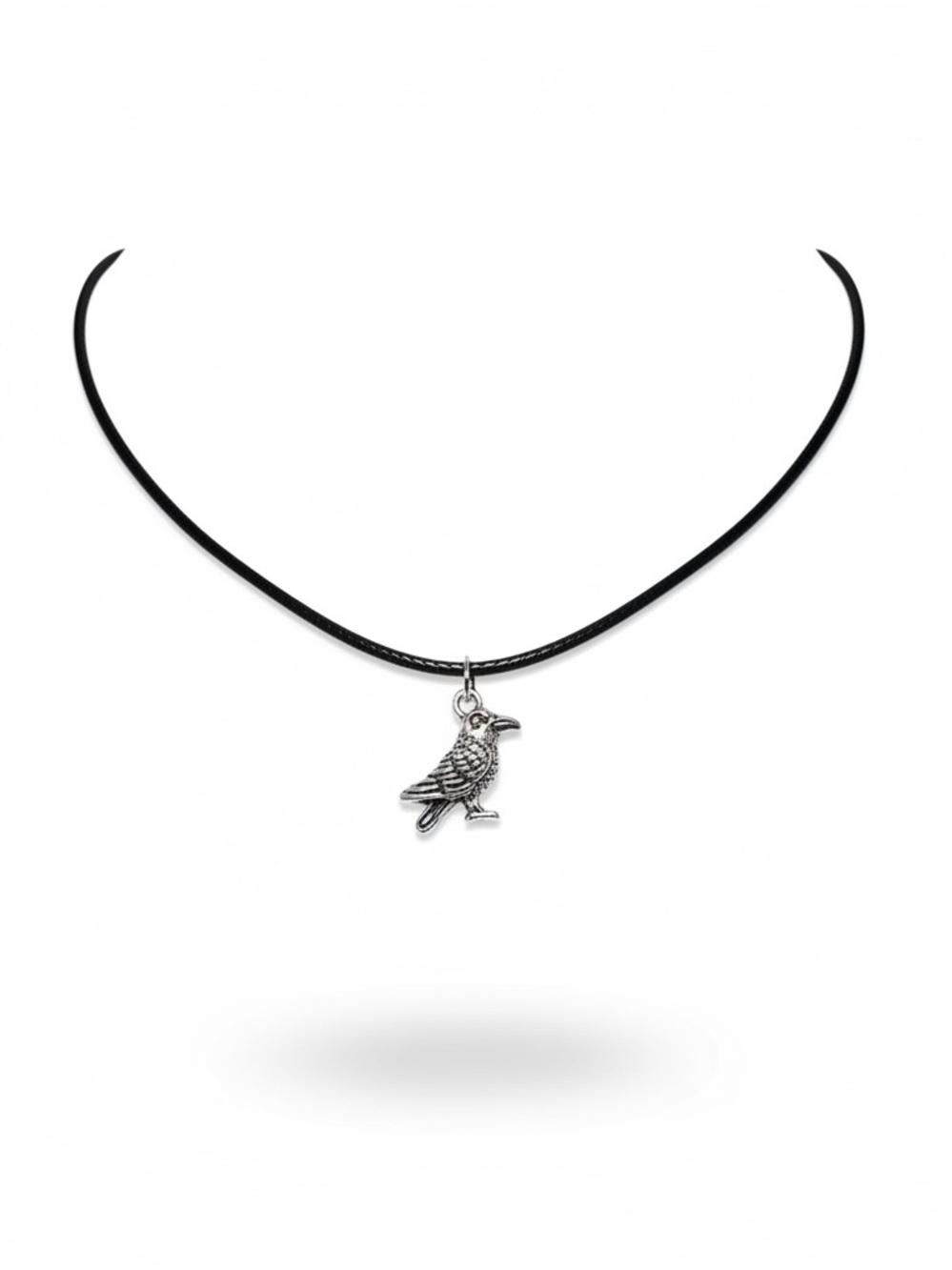 Handmade silver Raven Charm Necklace on adjustable Black Cord